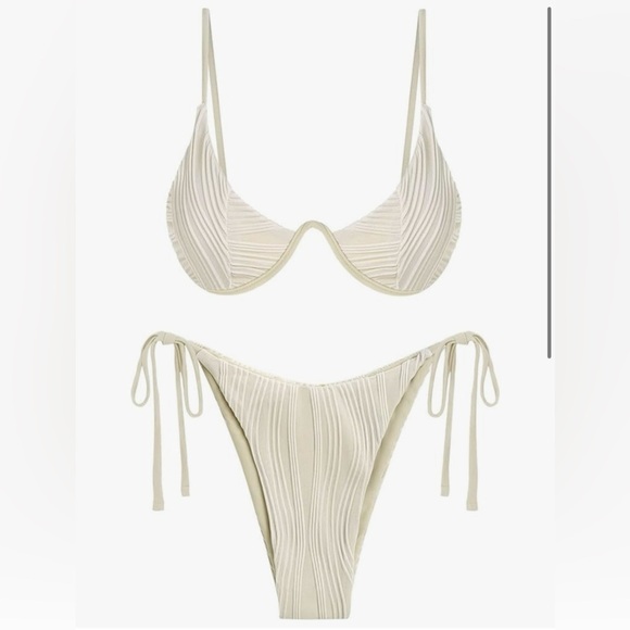 ZAFUL Women's Bikini Set Ribbed Two Piece Swimsuit Underwire Bathing Suit XS - Picture 2 of 6